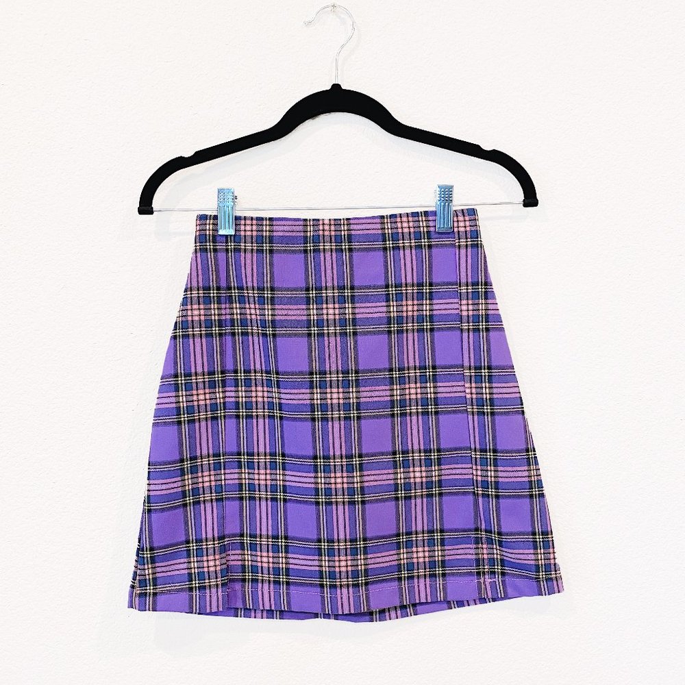 Brandy Melville Purple Plaid Cara Skirt